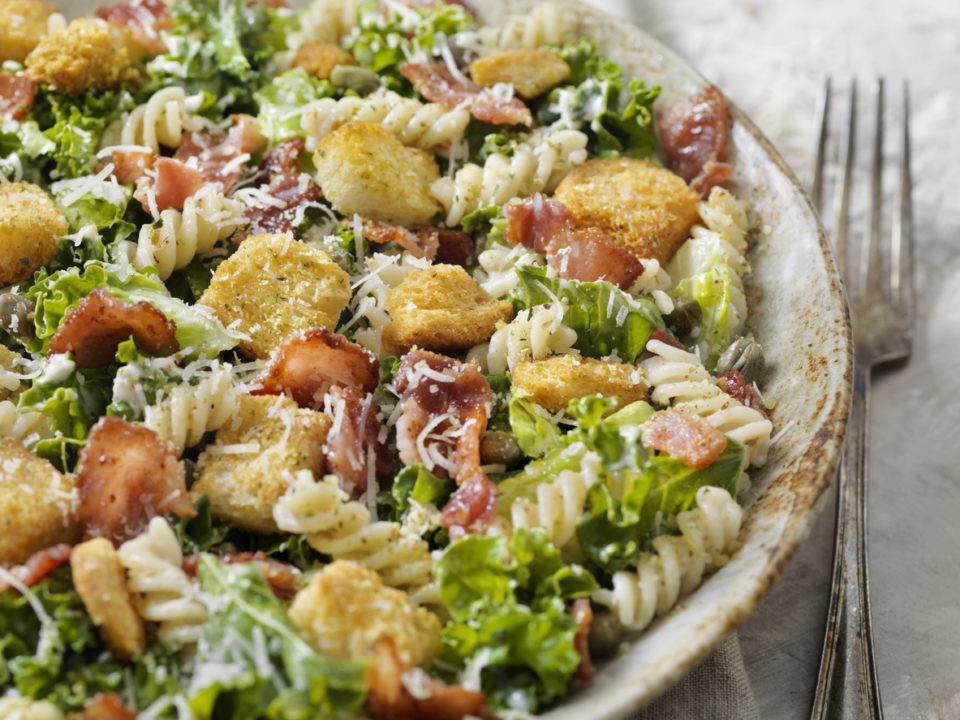 Kale and Romaine Pasta Caesar Salad