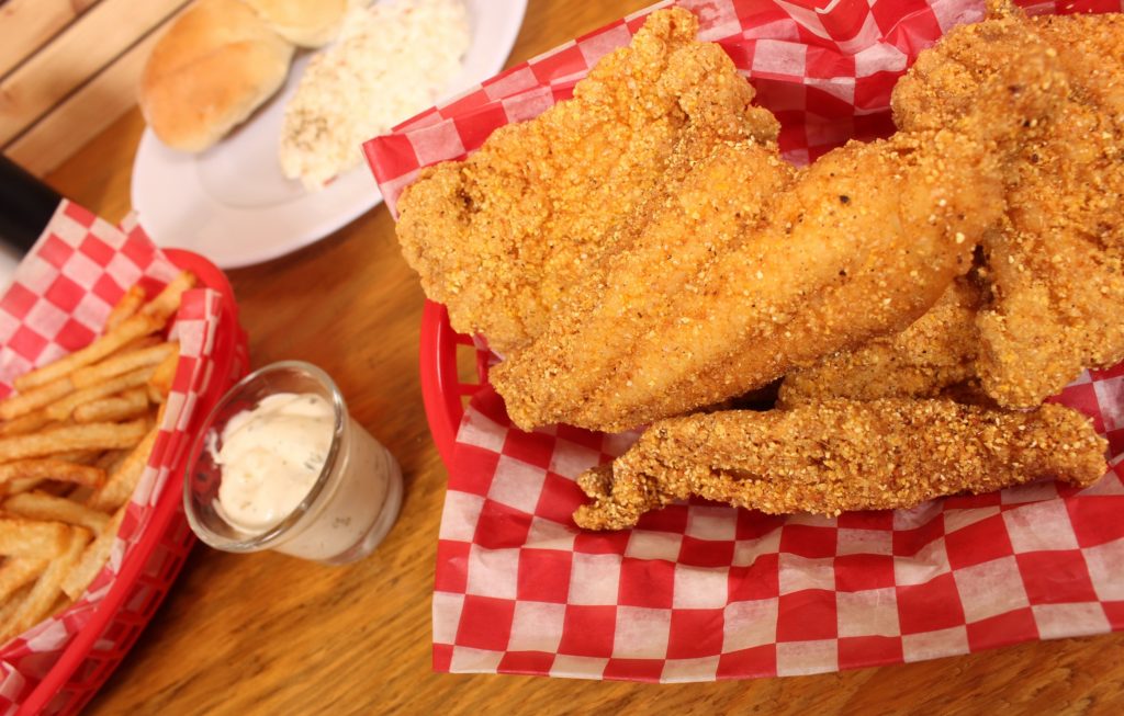 Fried Catfish With Coleslaw and French Fries